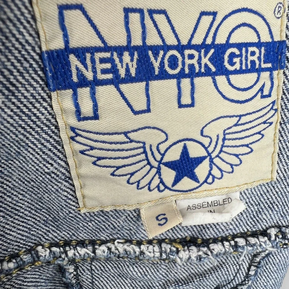 Vintage 80s NEW YORK GIRL Denim‎ Bomber Jacket S